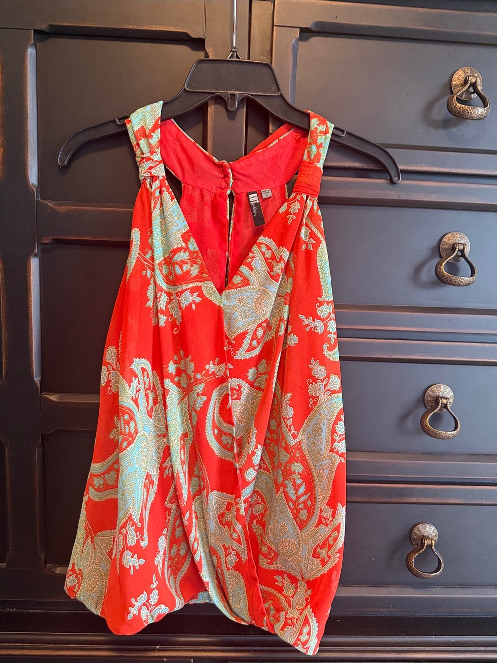 Kut from the Kloth Red Paisley Halter Camisole with Aqua Accents